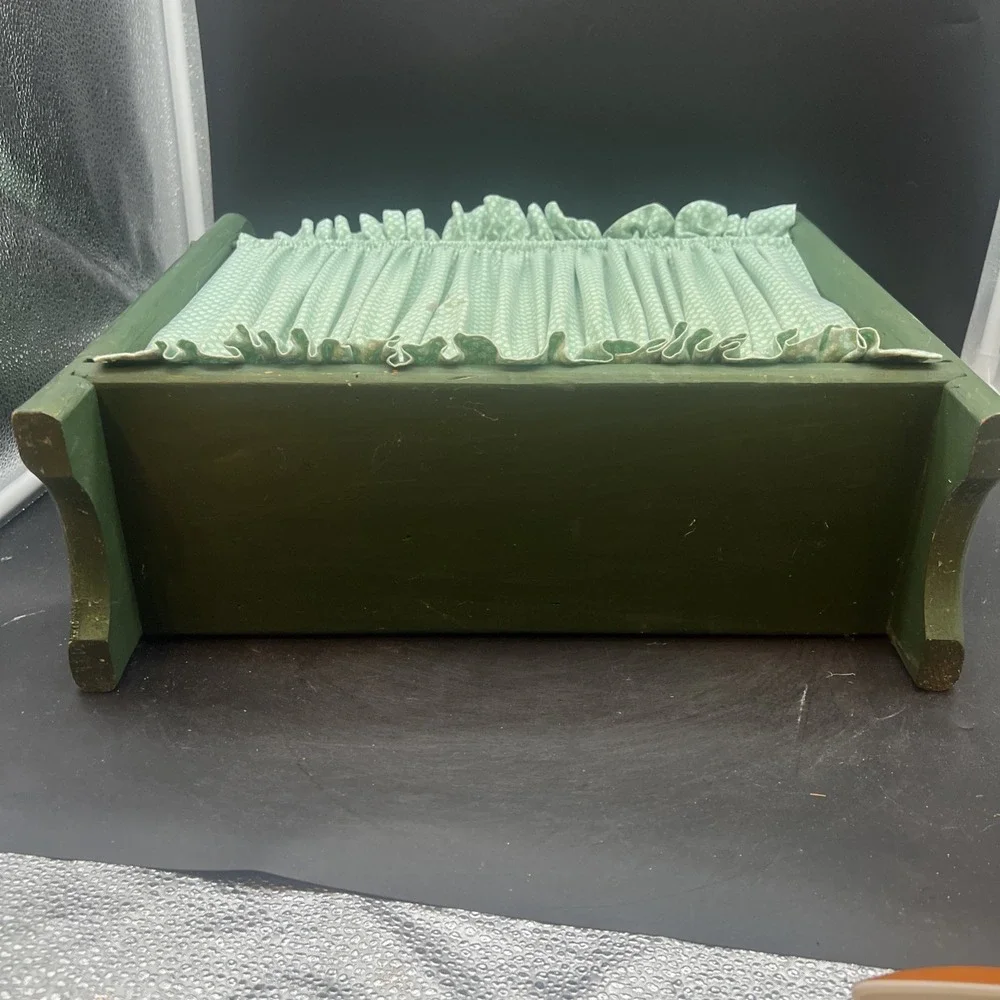 VTG Curtain Magazine Holder Hearts Ditsy Floral Cottagecore Decor Green Ruffle